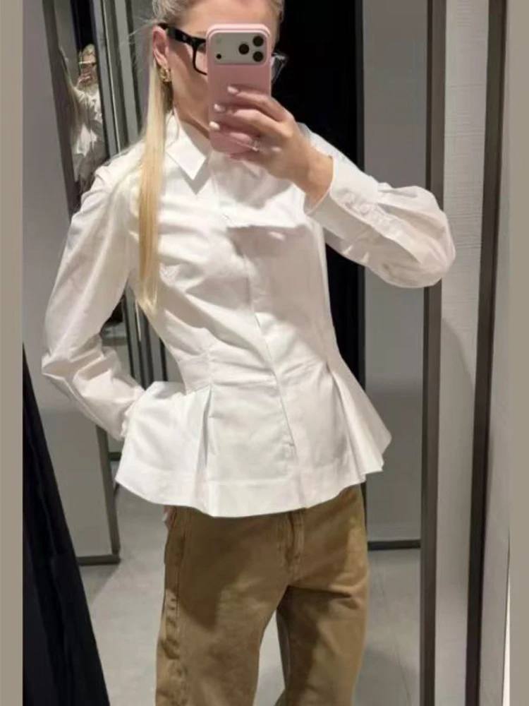 Neue modische Slim-Fit-Hemden für Damen, langärmlig, mit Reverskragen, Streetwear-Bluse, lässig-schicke Hemden mit Saum im Rock-Stil, Oberteile, Pendlerkleidung