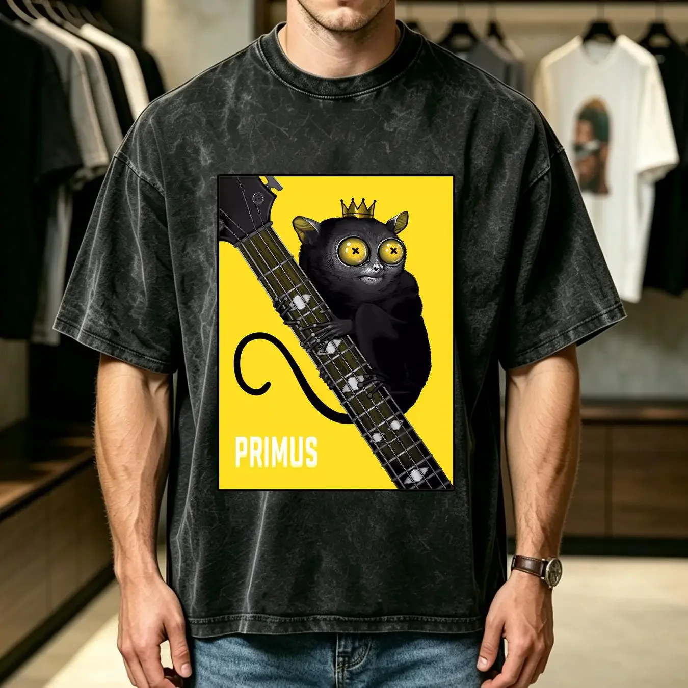 washed T Shirt Primus band Punk Rock Black Cotton All sizes S to 5XL JJ2358 vintage Washed streetwear Versatile homme