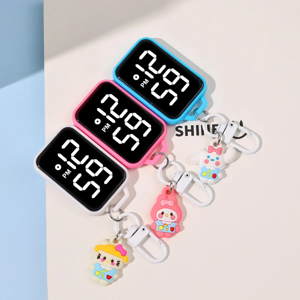 Square Large LED Electronic Watch Cartoon Pendant Small Hanging Watch Touch Display Digital Pendant Watch