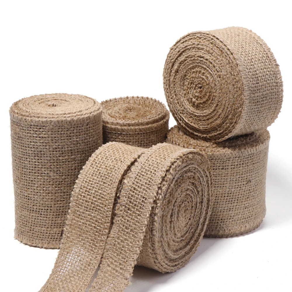 3/5 Yards 25-100mm Natürliches Juteband für Blumensträuße, Geschenkverpackungen, Weihnachten, Rustikale Vintage-Hochzeitsdekoration – Detail 4