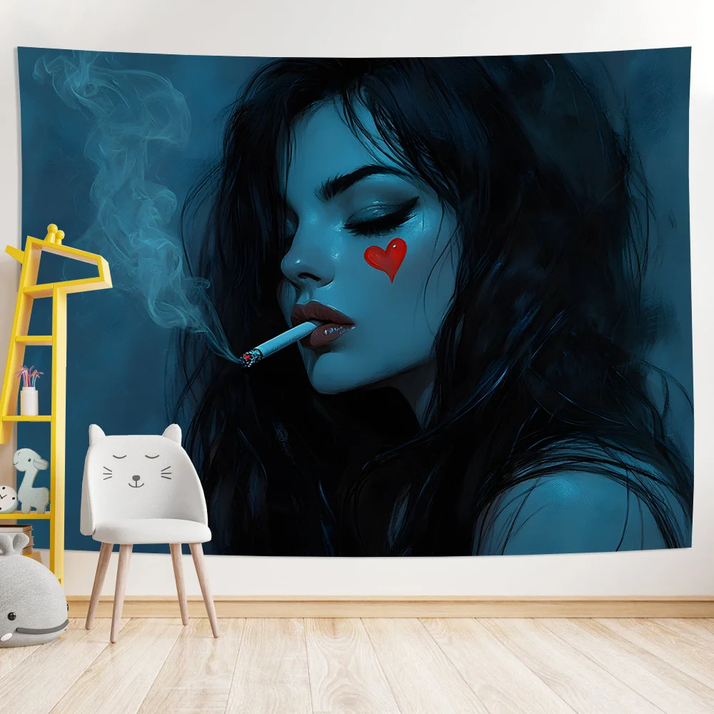 

Chic Retro Woman Smoking Wall Tapestry - Polyester, No Power Needed, Perfect for Living Room, Bedroom & Office Decor, Ideal Gift