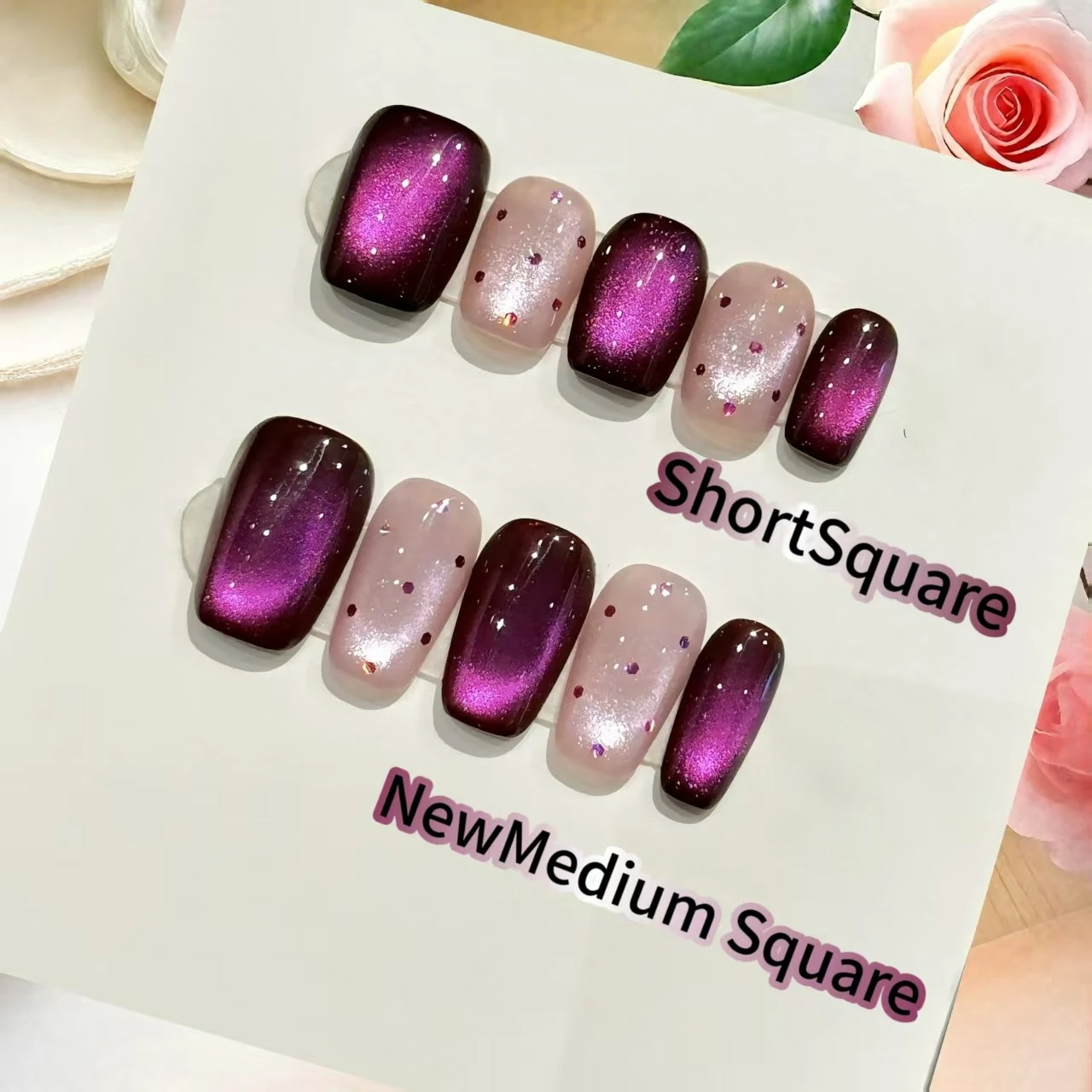 

10pcs [Purple Aura] White-Brightening Purple Cat-Eye Polka Dot Daily Nails With 4-PIECE Tools Super-Strong Nail Adhesive Tabs