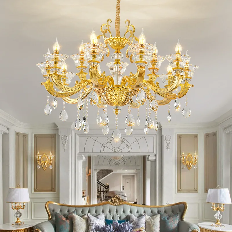 

High Quality Luxury Living Room K9 Crystal Chandelier Golden Luxury Villa Dining Room High Brightness European Bedroom Light Hot