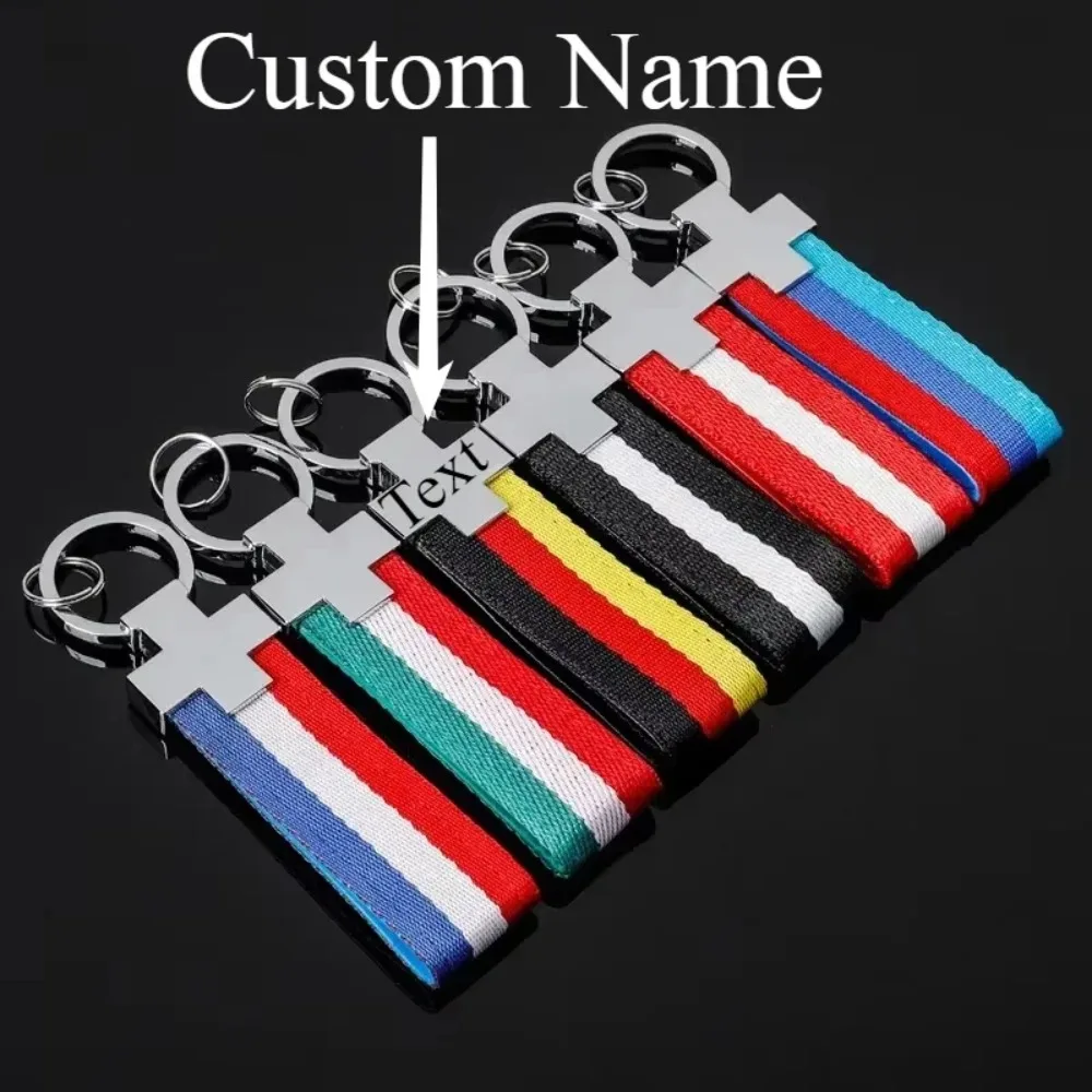 

Customized Car Logo Chain Laser Engrave Three Color Nylon Ribbon Automotive Metal Keychain Pendant Personalized Key Ring Gift