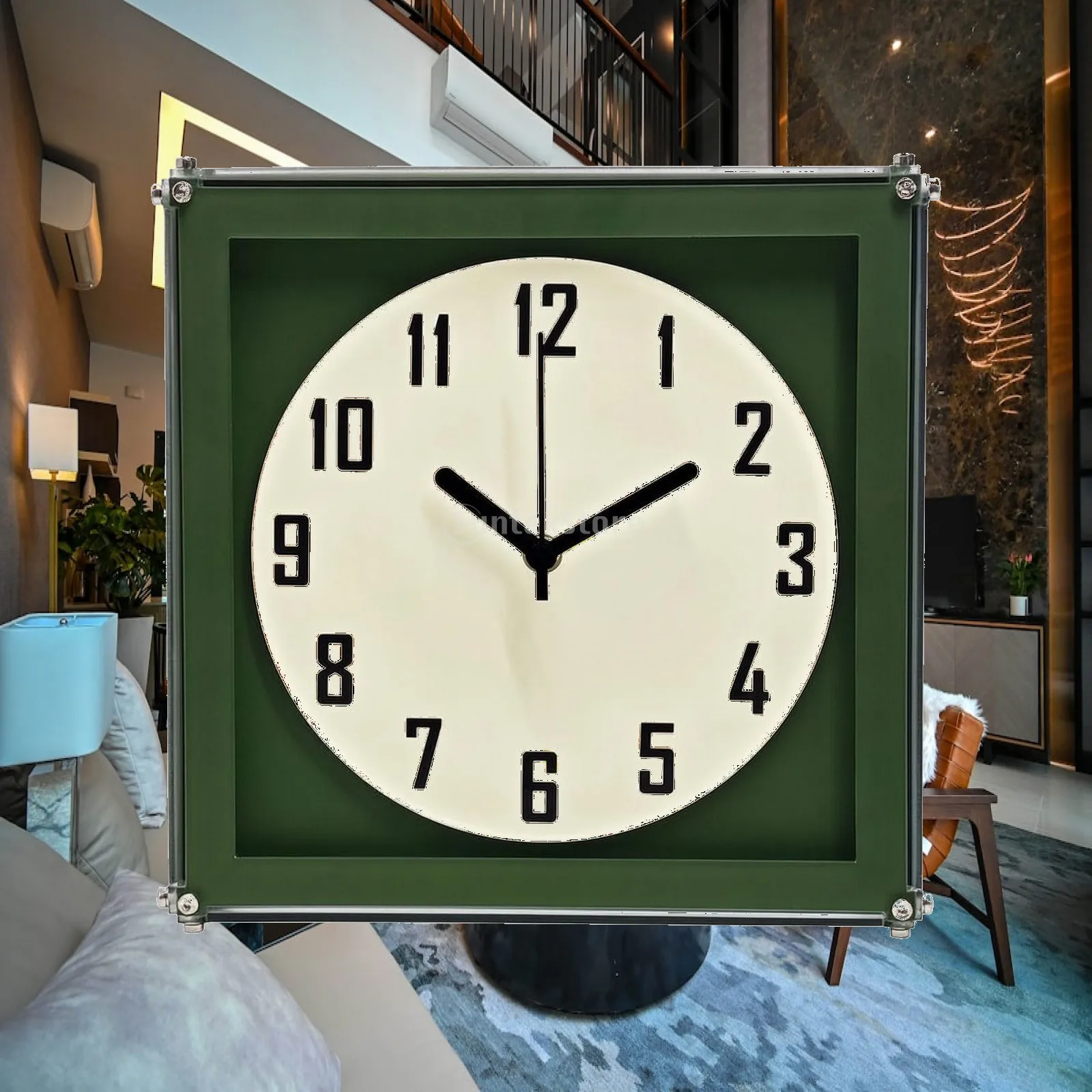 Modern Square Acrylic Wall Clock Creative Army Green Silent Analog for Living Room Study Decor
