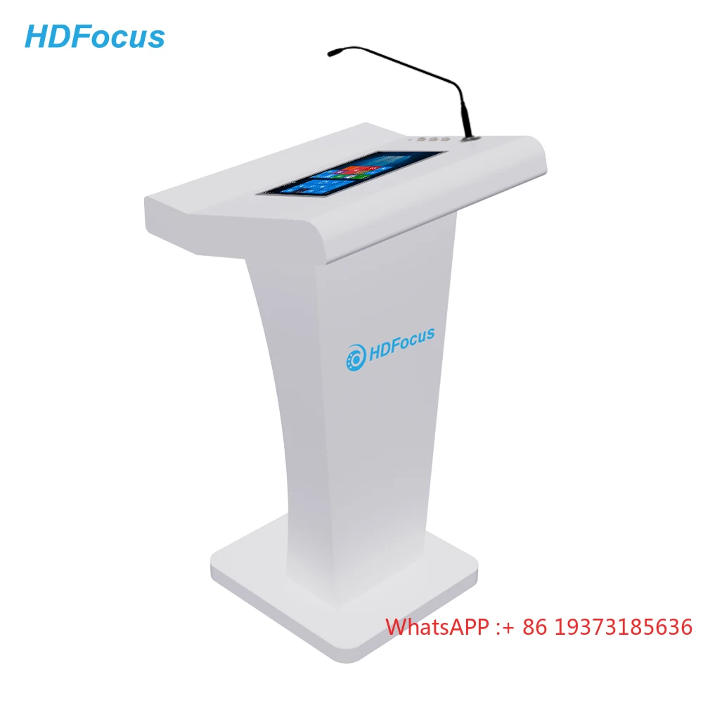 Multimedia Podium Lectern with 21.5 Inch Front Screen and Wireless Microphone for Conference and Church