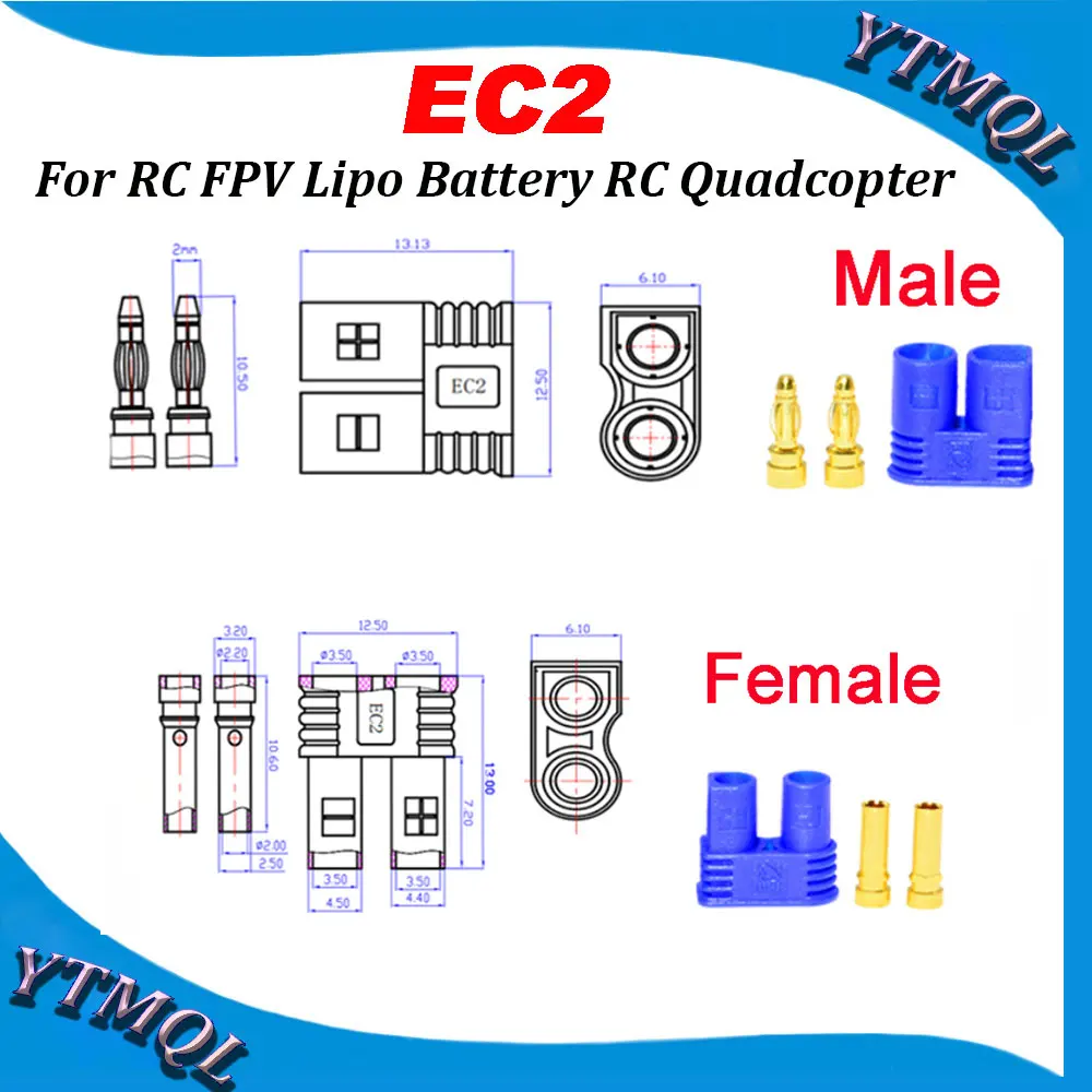 2-10Pcs  EC2 Male Female Bullet Connector Plug the Upgrade For RC FPV Lipo Battery RC Quadcopter