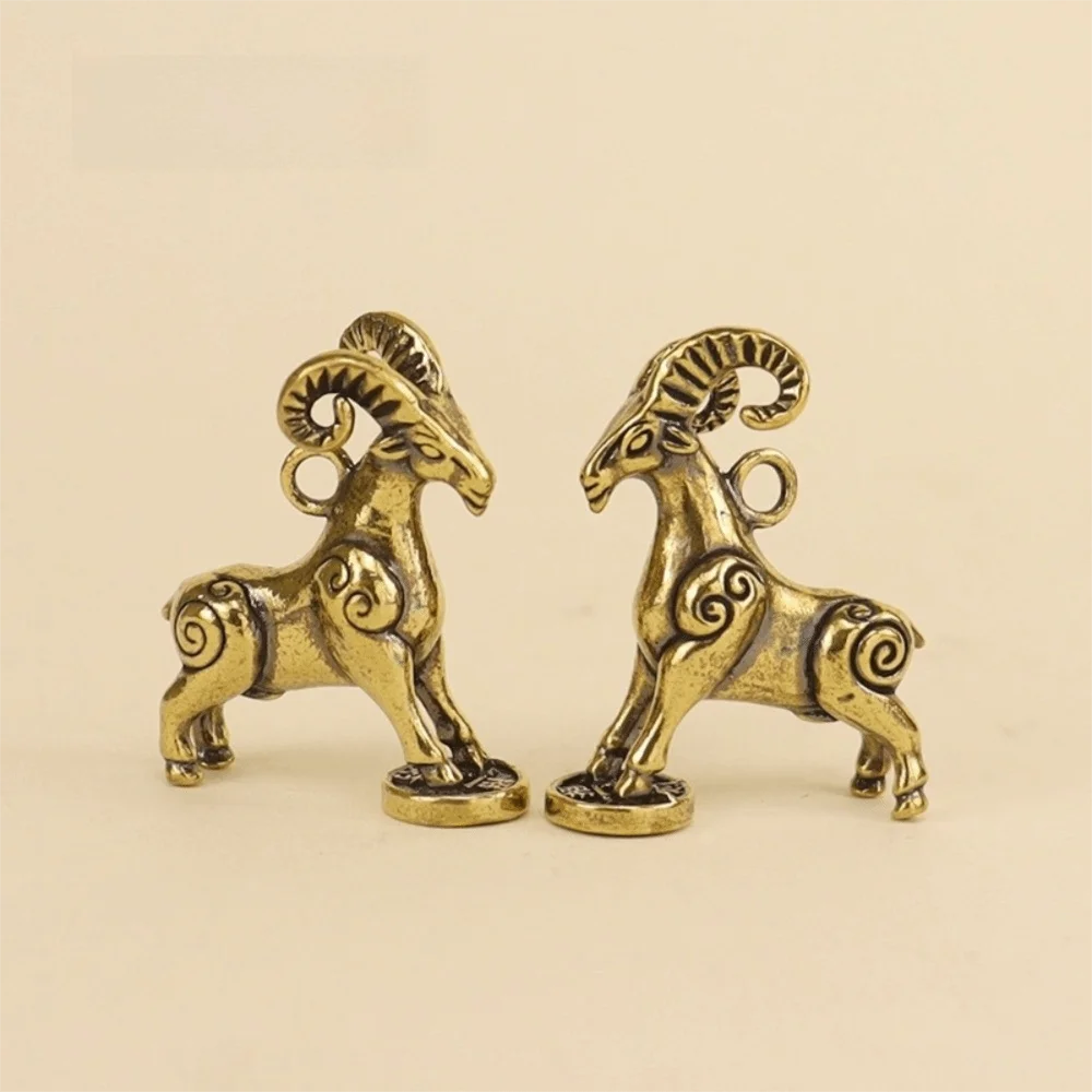 1PC Solid Brass Body Zodiac Sheep Statue Sheep Animal Theme Flat Base Frame Tabletop Ornament Fine Carve Detail