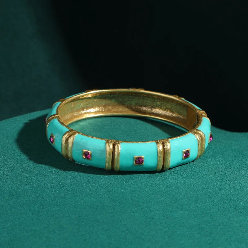 Vintage Bamboo Enamel Bangles With Designer Charms Gold Color Antique Blue Bracelets Wedding Jewelry High Quality 2025 New Item