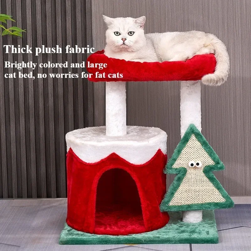 Christmas Cat Tree Climbing Frame Soft Plush Cat Bed Cat Tower with Sisal Cat Scratching Board Toy Xmas Gift for Indoor Cats