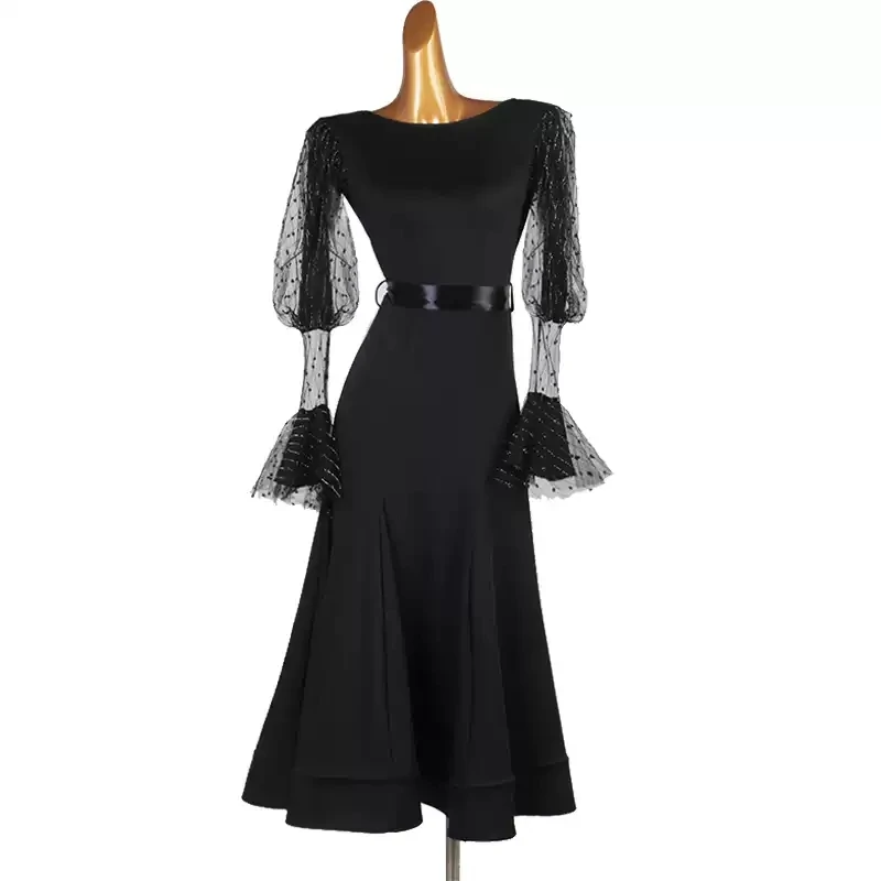 

Black Ballroom Dance Dress Clothes For Girls Female Suit Stage Outfit Women Jazz Modern Stand Costume Prom Waltz Adult Dancewear
