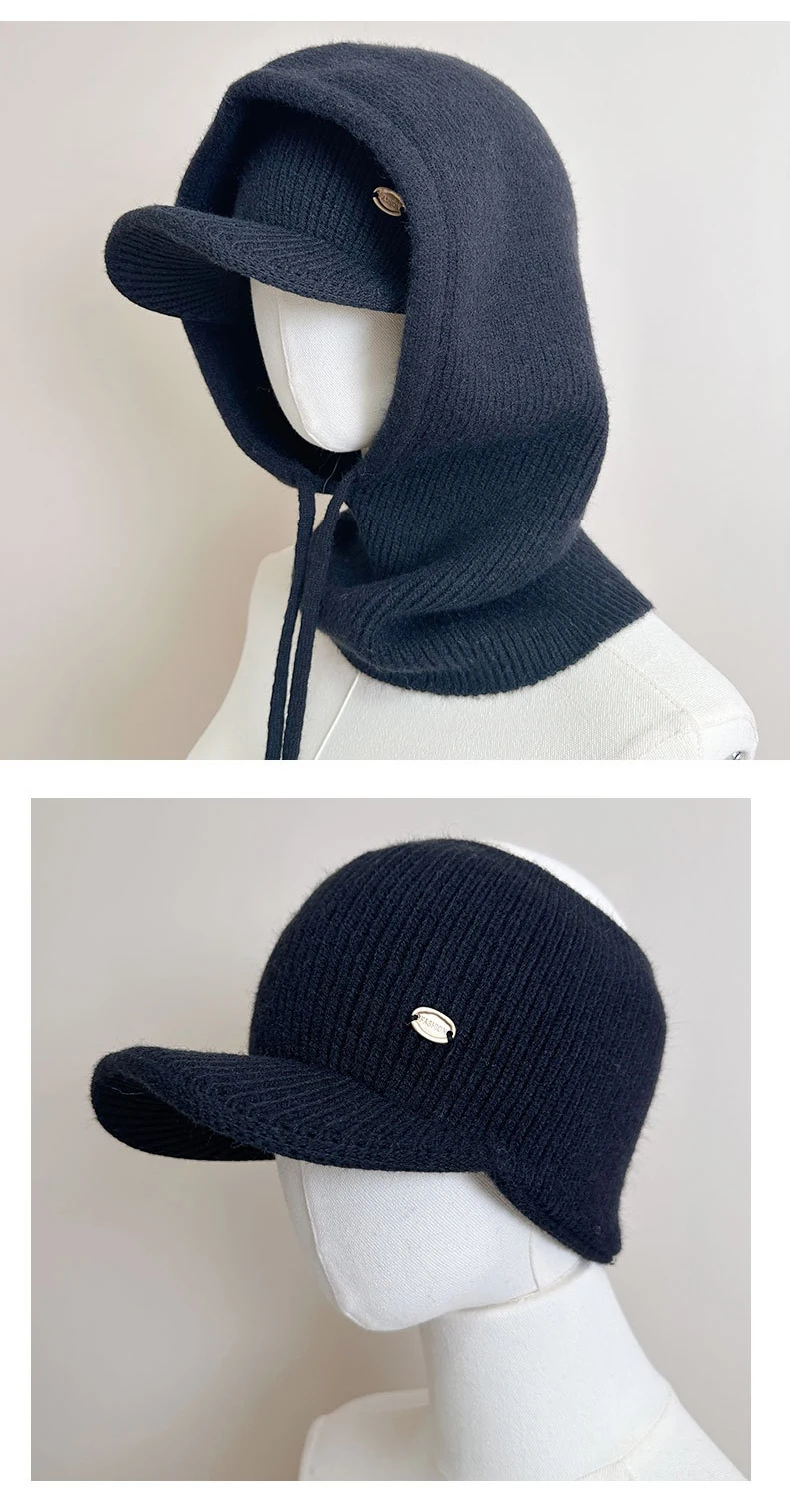 Zweiteiliges gestricktes Oberteil, Kappe und Sturmhaube für Damen und Herren, Schal, einteilige Mützen, Unisex, warme Wintermütze, kältebeständige Skimütze – Detail 7