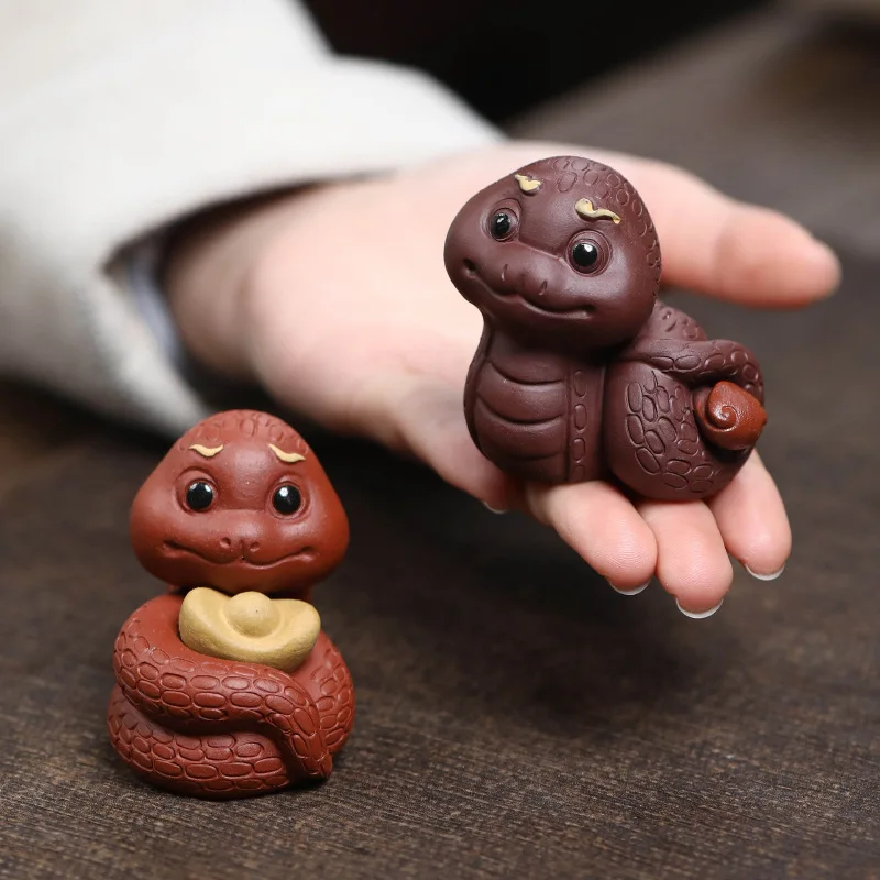 Purple Sand Tea Pet Household Teaware Decoration Lovely Art Tea Pet Creative Can Raise Tea Play Decoration Zodiac Snake Mascot