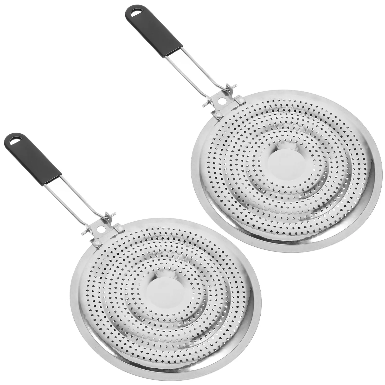 2Pcs Stainless Steel Heat Diffuser Plate Double Layer Foldable Handle Cookware Gas Range Flame Tamer
