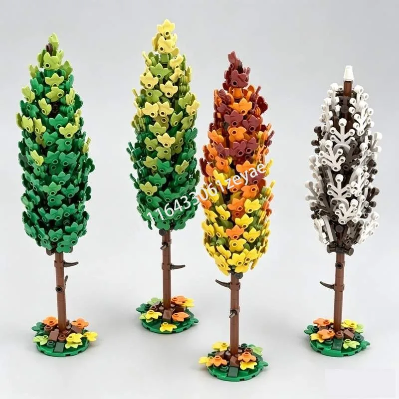 NEW 1291PCS Four Season Poplars Tree Model Custom Puzzle Building Blocks DIY Assembly Nature Landscape Toy Popular Gift Display