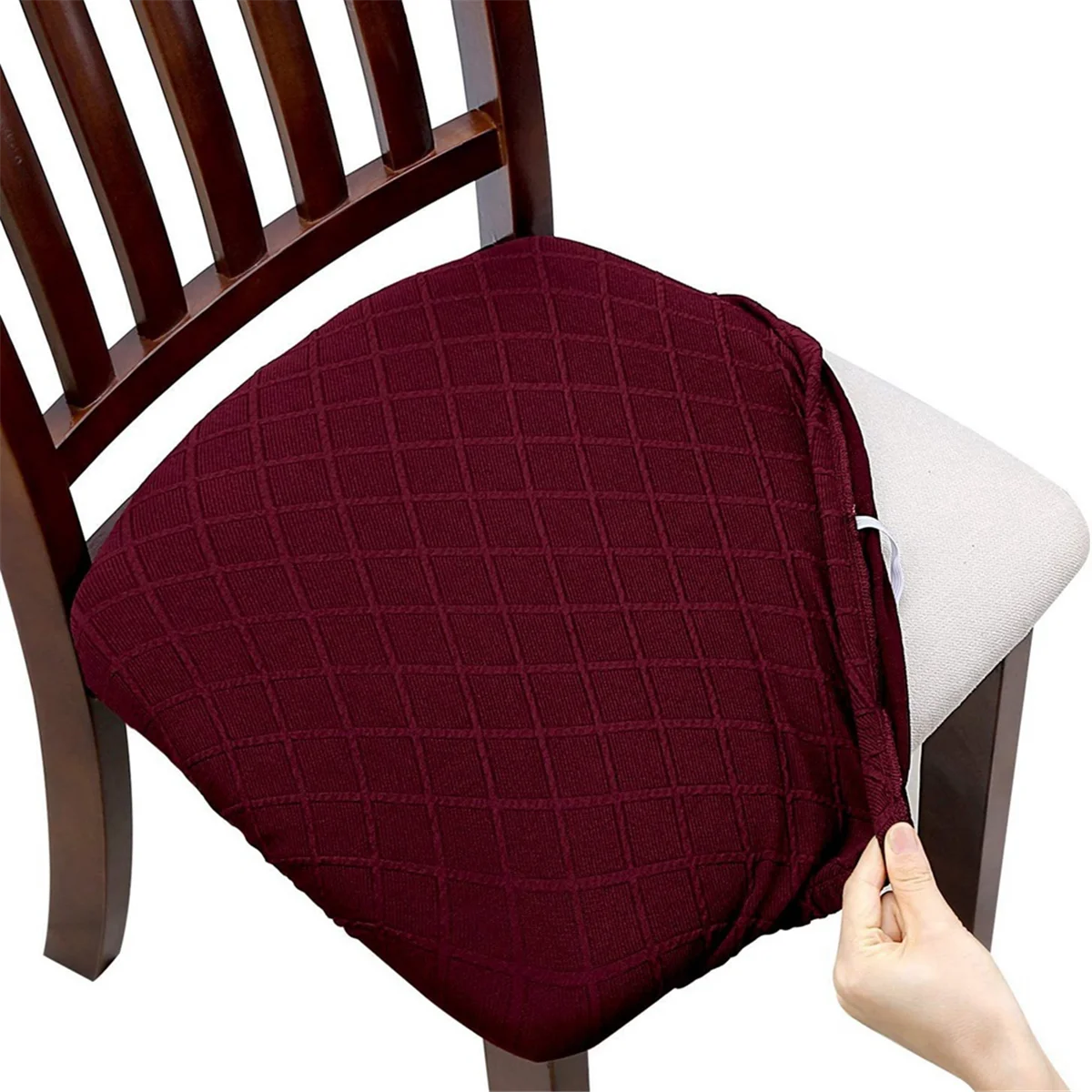 4Pcs Rhombus Lattice Chair Seat Covers - Removable Washable Anti-Dust Dining Chair Seat Protector Cushion Slipcovers,E