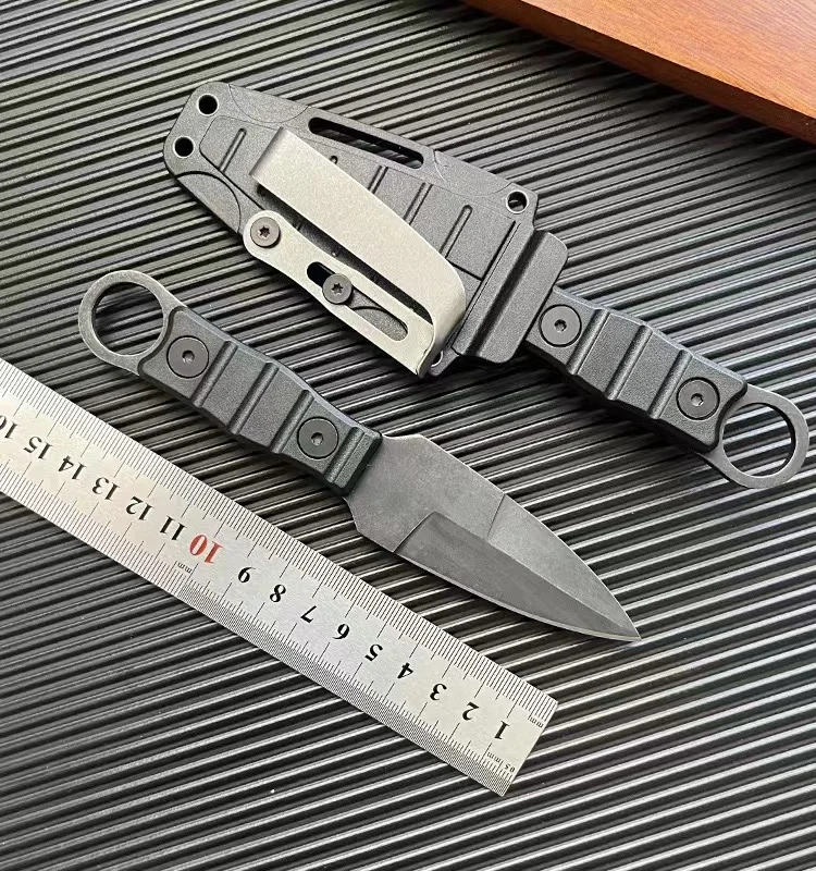 Outdoor small straight knife, high hardness survival knife, camping portable tactical knife, multi-function ring knife