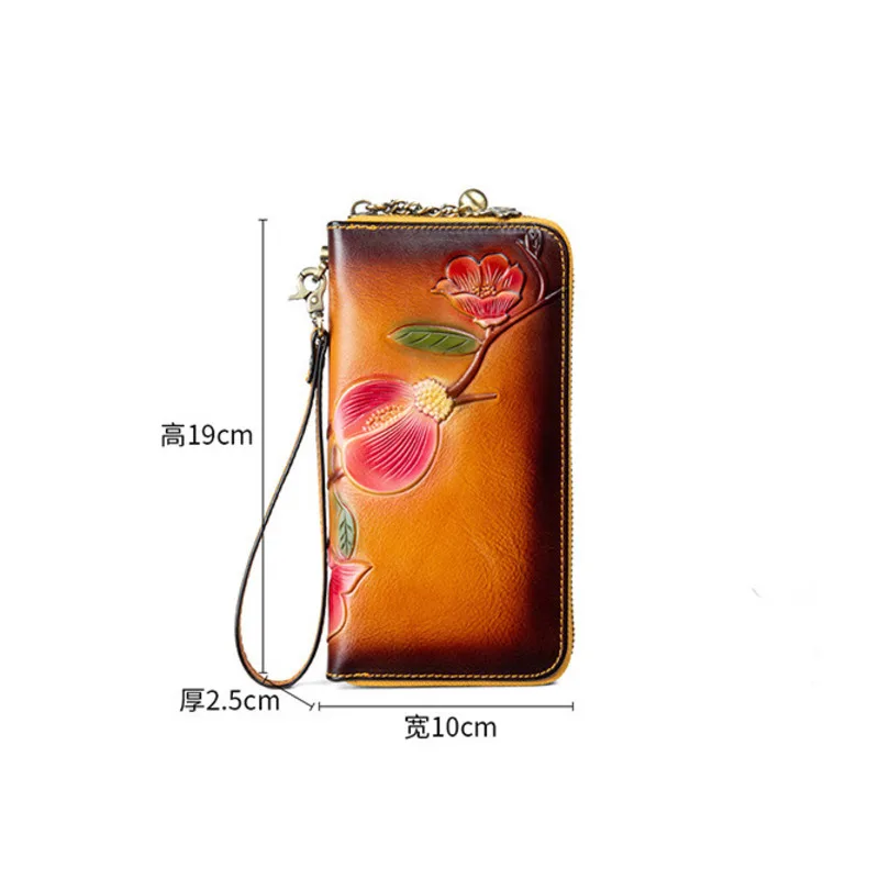 MOTAORA Vintage Genuine Leather Women's Long Wallet | RFID Protected Zipper Purse with Card Holders & Phone Pocket