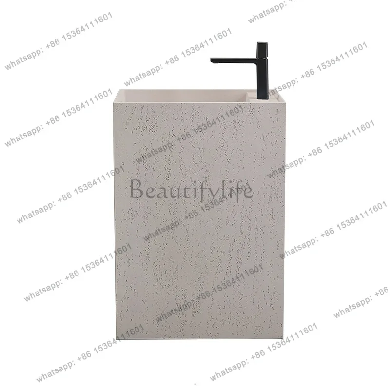 Wabi Sand Travertine Personalized Washbasin Bathroom Integrated Art Square Column Basin