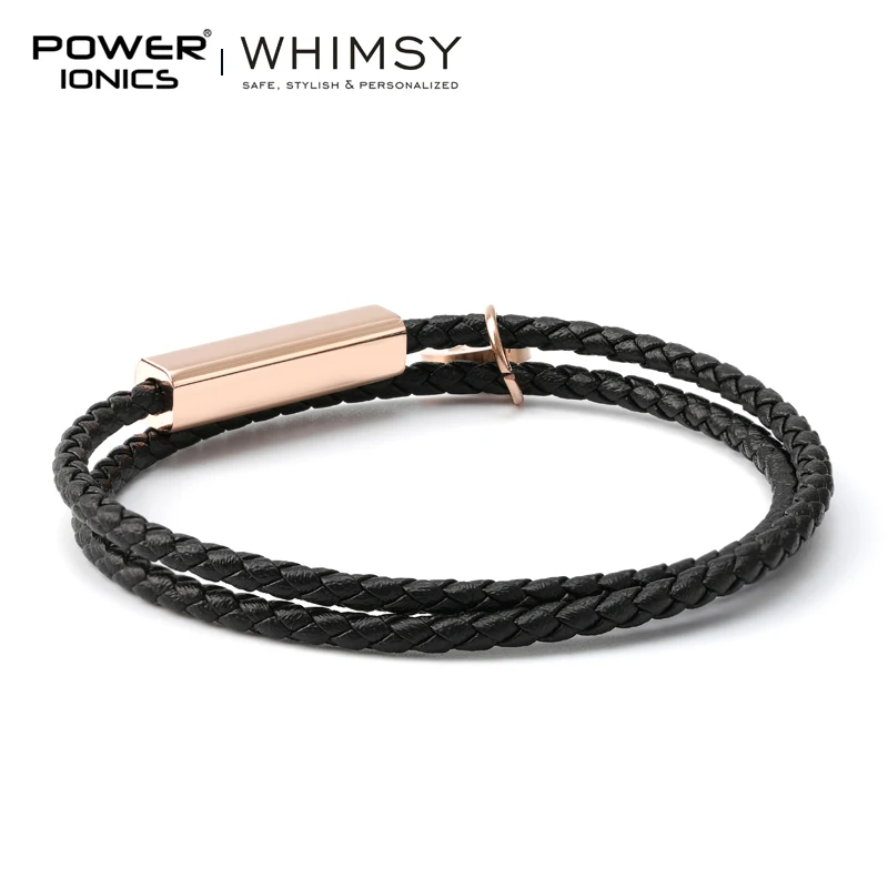 POWER IONICS WHIMSY Series Men Women Genuine Leather Wrap Charm Bracelet Gifts Free Custom Engraving