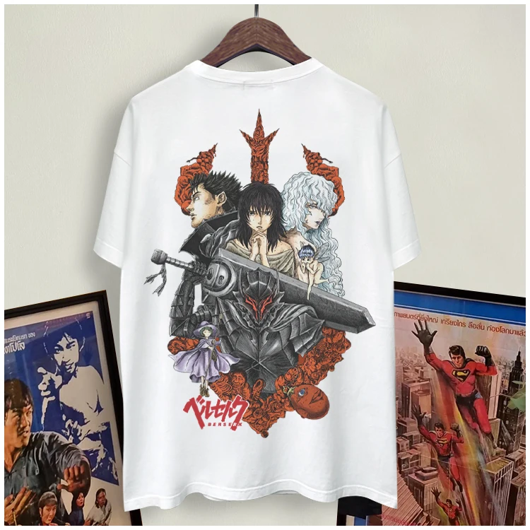 2025 كامل الوقت Berserk تي شيرتات قصيرة الاكمام الوزن الثقيل القطن الخالص مطبوعة فضفاضة الرجعية الأمريكية الشارع نمط للجنسين بلايز تيز