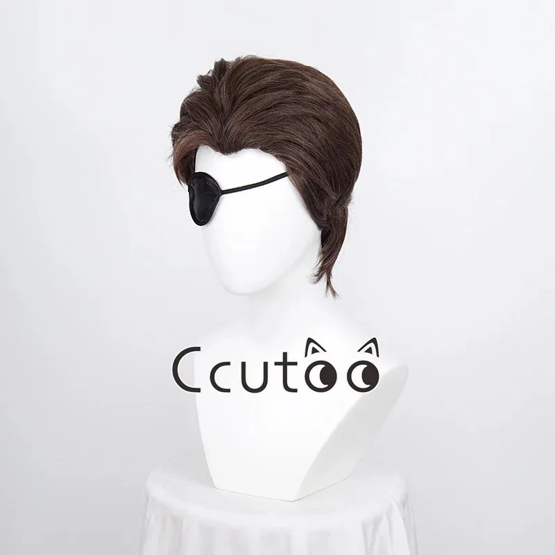 Zizi 2025 ميتال جير الصلبة: Big Boss المحمولة Ops تأثيري الباروكات قصيرة الرجال براون رمادي الشعر الاصطناعية + Eyepatch + غطاء شعر مستعار مجاني