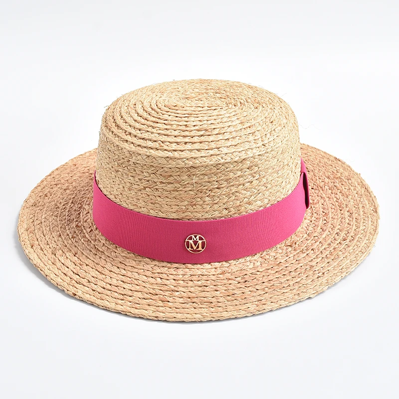 Summer Hats for Women New Natural Straw Sun Hat Ribbon Bowknot Ladies Flat Top Travel Beach Hat