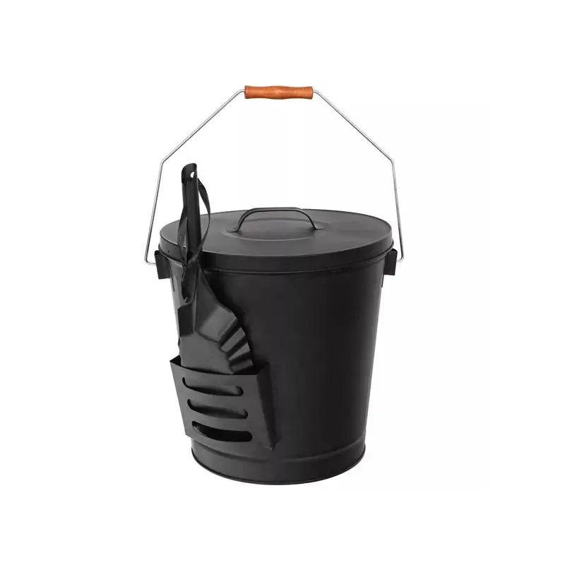 دلو رماد معدني أسود سعة 5 جالون مع غطاء مجرفة ومقبض لحفرة النار وموقد الخشب واستخدام الموقد #2