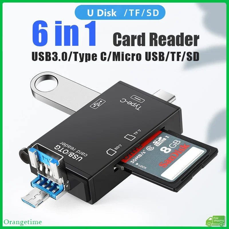 【Fast Delivery】USB 3.0 6 in 1 Card Reader Micro USB/U Disk/Type C/TF/SD Memory Card Card Reader Data Transfer for Phone/Laptop