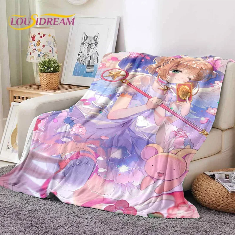 Cartoon Cute Sakura Card Captor Girl Soft Blankets,Keep Warm Throw Blanket Comfortable Blanket for Picnic Beds Sofa Home Bedroom