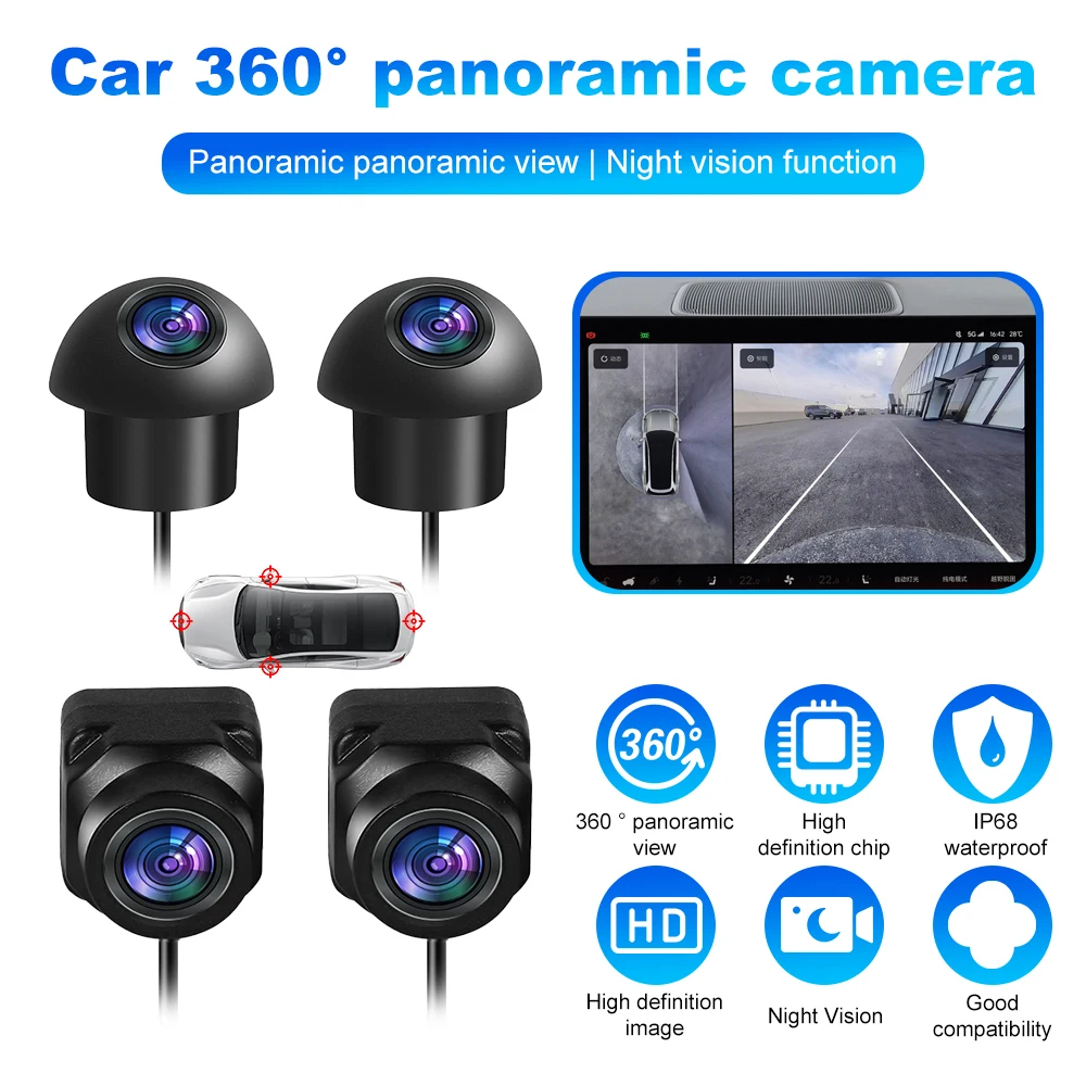 4K AHD 1080P 3D 360 Panorama-Kamera-Sets mit 4 Kameras für Android-Autoradio 360APP Rückfahr-/Front-/Links-/Rechtskamera HD-Nachtsicht 25FPS