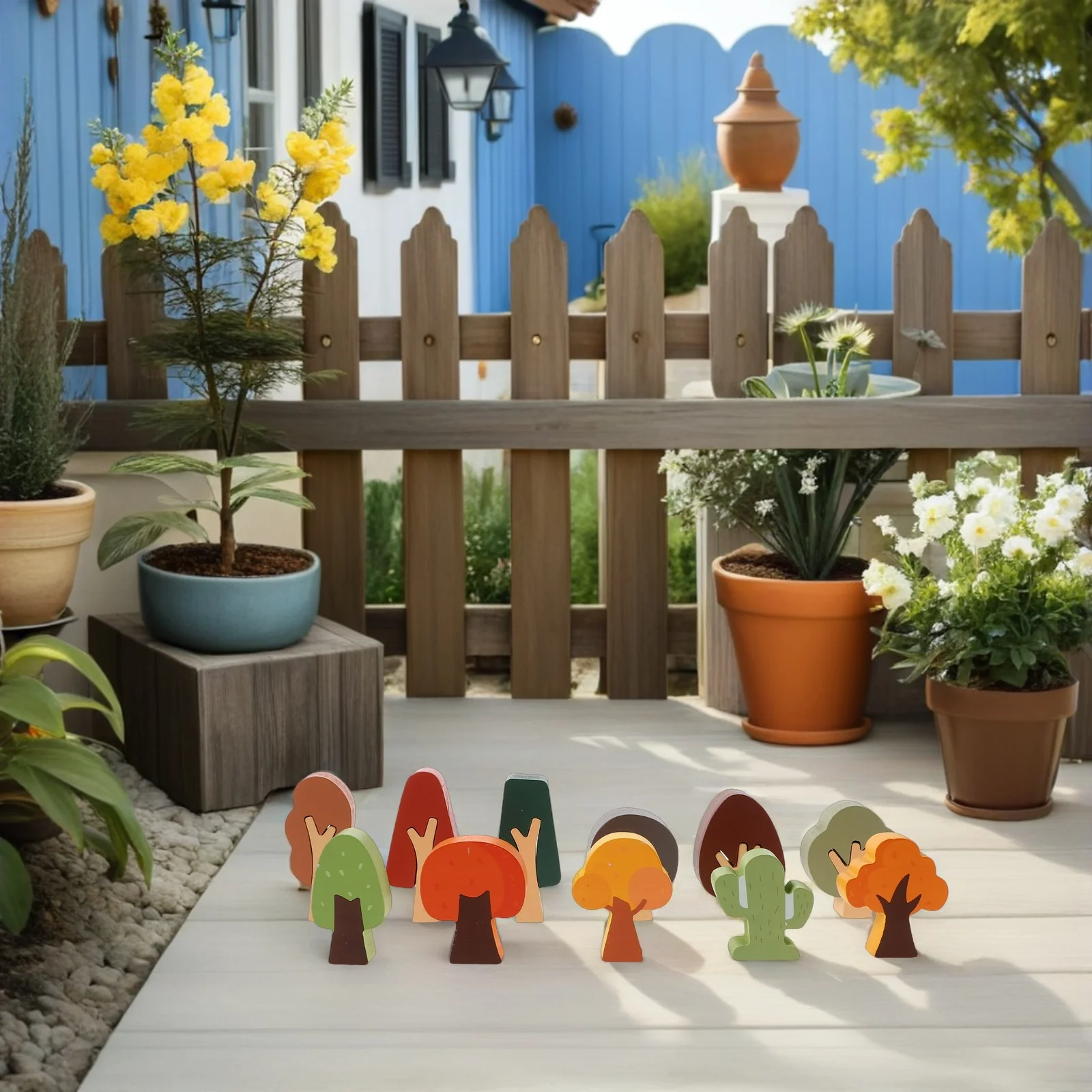 11-delige houten baanboomaccessoires miniatuurplanten kerstbeeldjes flessenborstel bomen bos zintuiglijk speelgoed