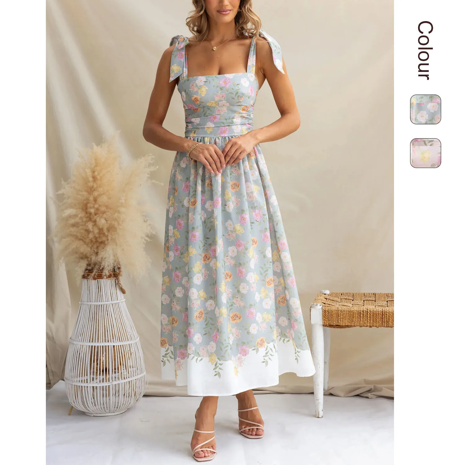 Robe à bretelles assortie, nouveau Style de vacances européen et américain, taille florale française, Slim, couleur assortie, été