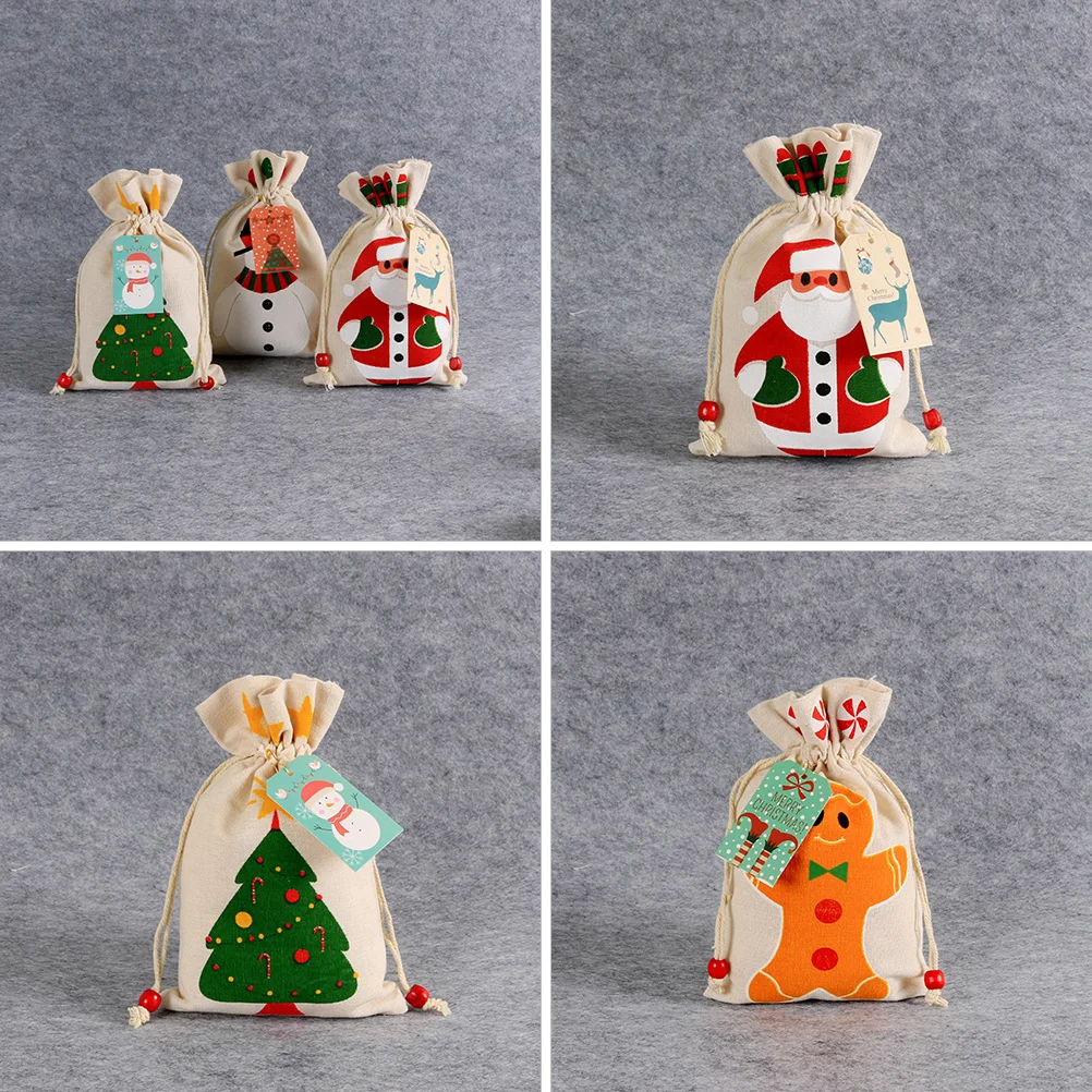 

5Pcs Christmas Theme Fabric Drawstring Bags Candy Storage Pouches Materials Safe and Durable for Gifts