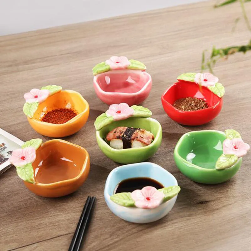 Plato de condimentos decorado con flores de porcelana, salsa de soja, vinagre, plato pequeño, plato de frutas y verduras, vajilla de cocina