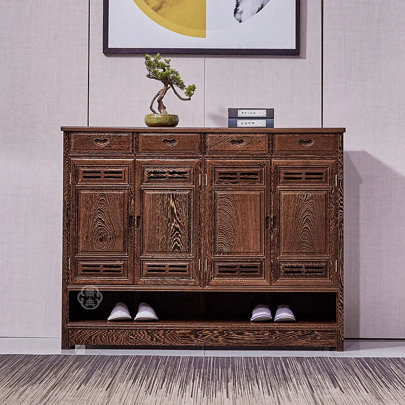 

Mahogany shoe cabinet, chicken wing wood, three or four doors, porch shoe cabinet, solid wood, Chinese-style foyer