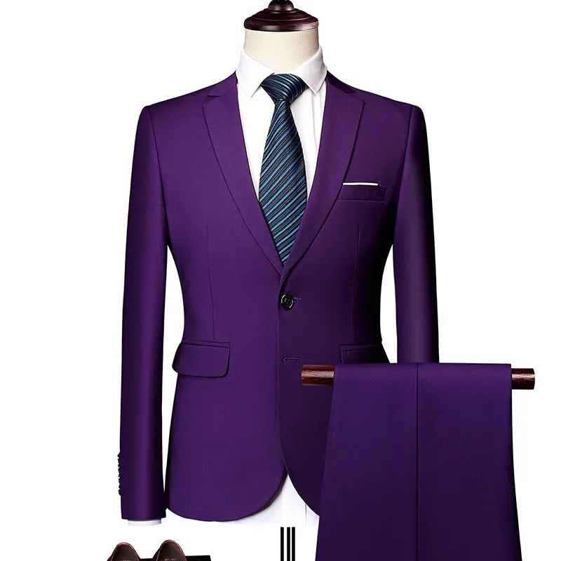 

Men's High-Quality Professional Business Suit Solid Color Casual Two-Piece Set Fashion Wedding Handsome Trousers
