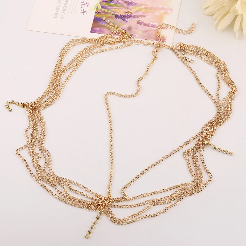 Gold Color Metal Multilayer Tassels Headband Shiny Crystal Forehead Headpiece For Women Wedding Party Hair Jewelry view 4