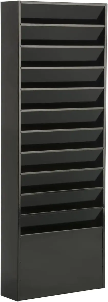 File Folder Wall Rack with 11 Tiered Pockets, Shows Only The Top Portion of a File Folder, Office Filing Rack for Wa