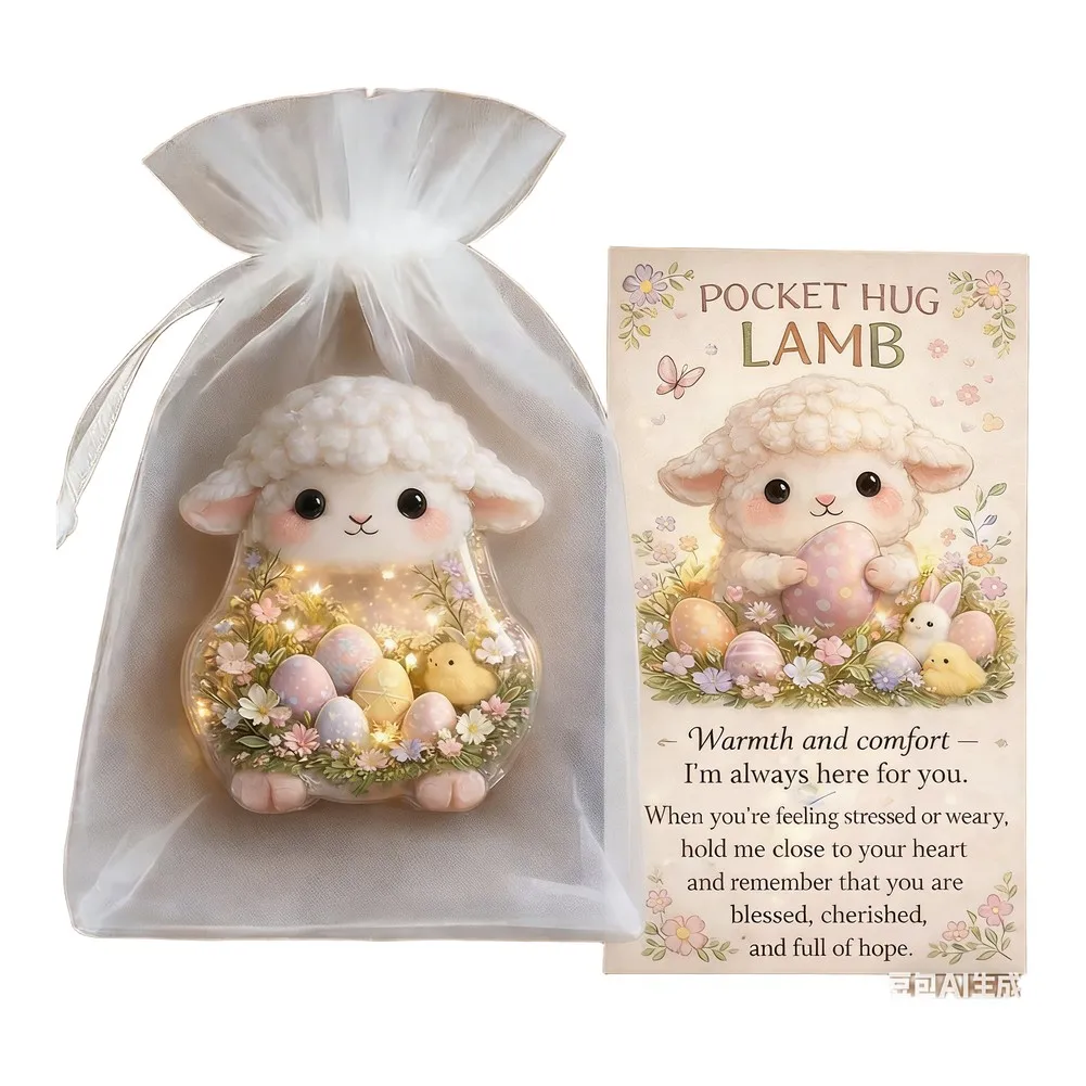 Easter For POCKET Hug Acrylic Card with Handmade Details Including Bunny Lamb Chick and Cross for Emotional Support - view 2