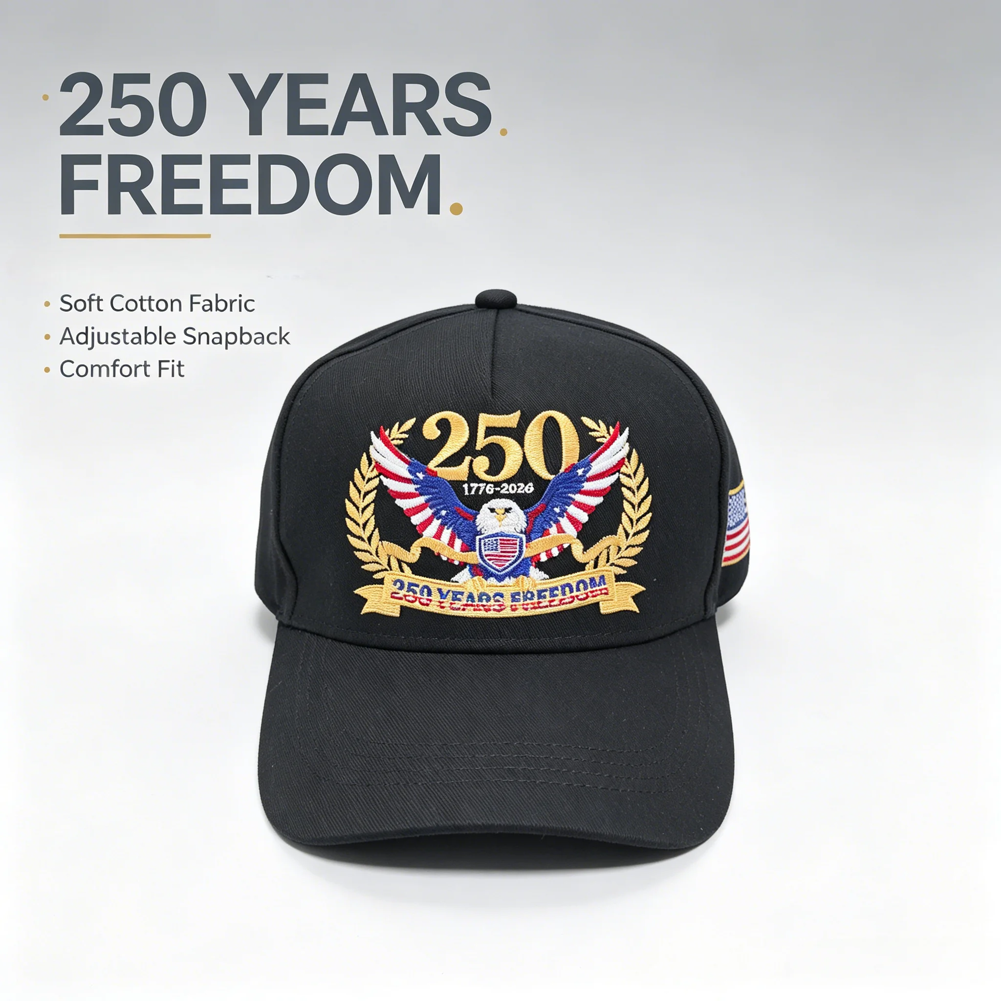 Casquette de baseball 250 Years, broderie d'aigle pour la fête de l'indépendance américaine, chapeau réglable en coton, casquettes de sport décontractées pour hommes et femmes