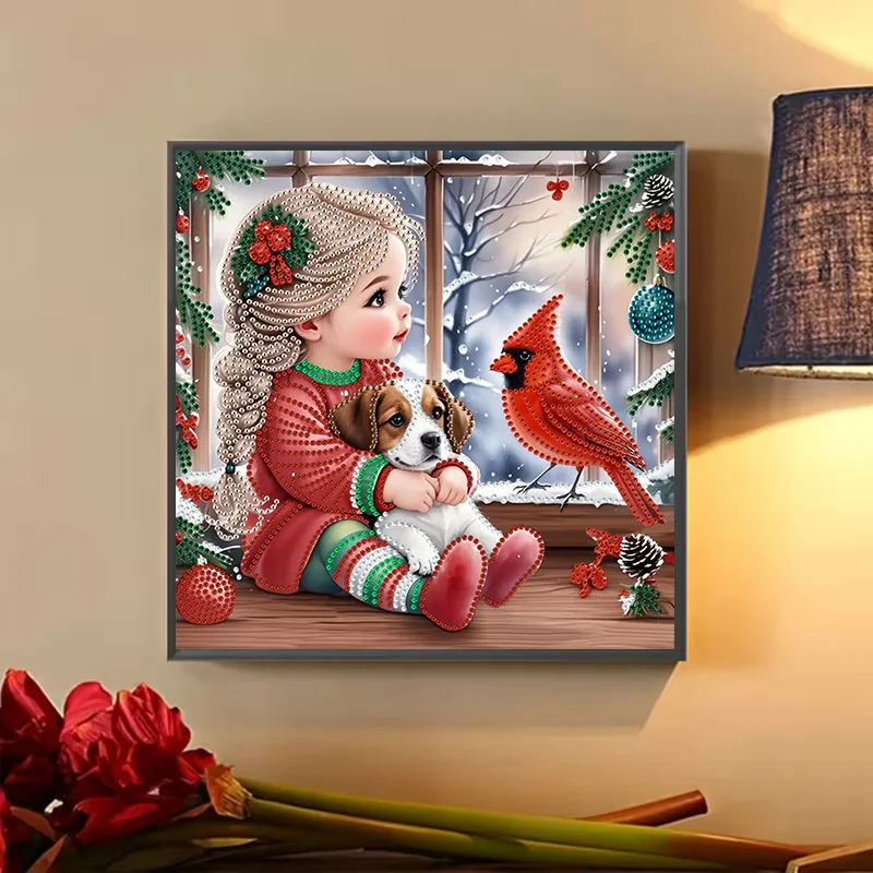 Winter Girl and Dog Diamond Painting DIY Set (Round Diamond/Drip Diamond) - High definition canvas handmade artwork, complete se view 5