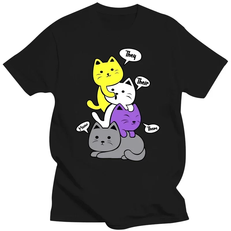 Nonbinary They Their Them Graphic Cotton Streetwear Short Sleeve Birthday Summer T-shirt Cat Cute Non-Binary Flag Kawaii TShirt