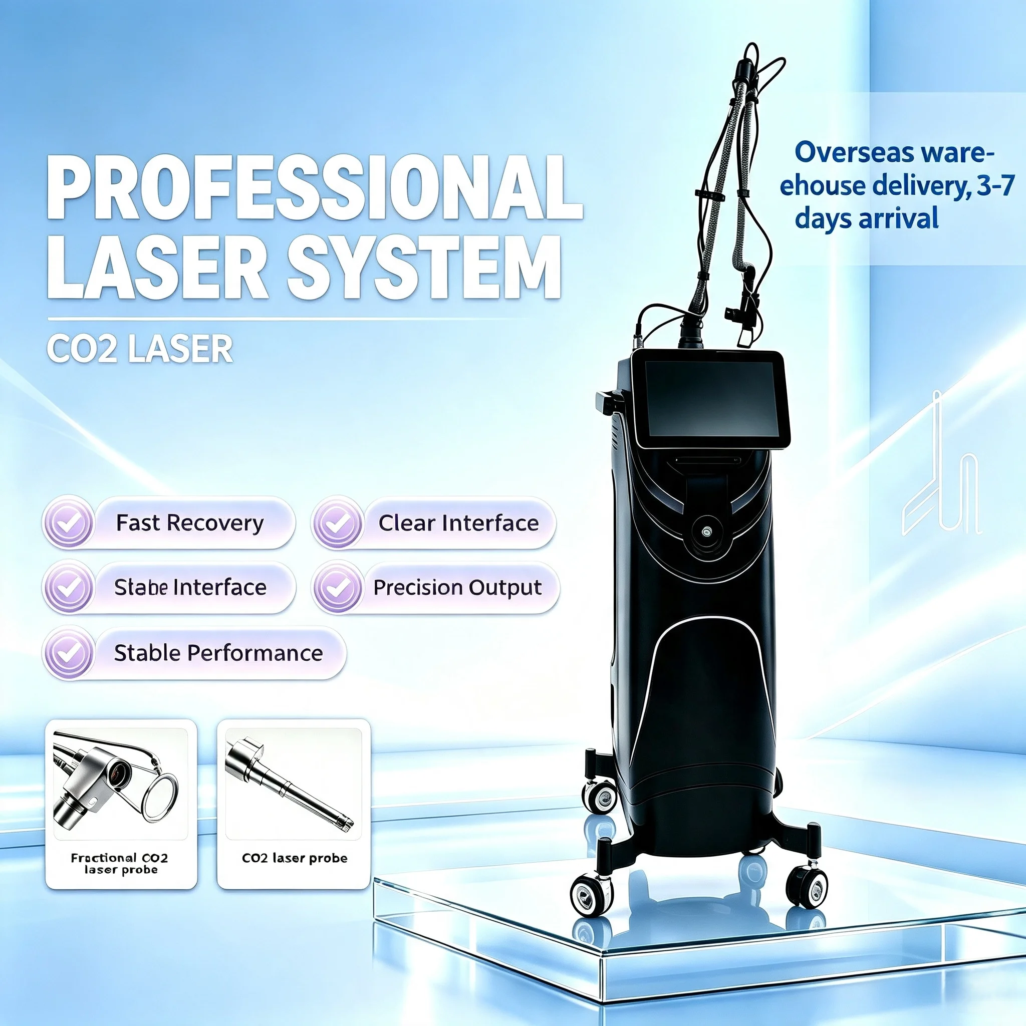Fractional CO2 Lase Beauty Machine Skin Resurfacing Scar Stretch Mark Care Equipment Equipped Cutting Head Fractional Head