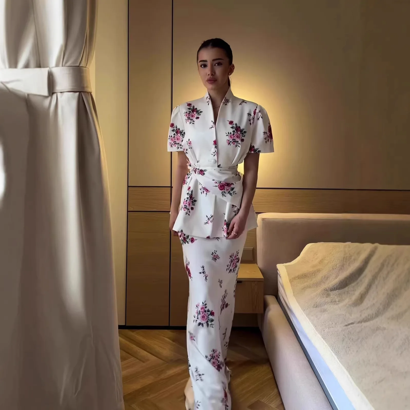 

Spring Elegant Long Maxi Dress Set Co Ord Outfit Robe Abaya Ramadan Dubai Luxury Islam Floral Satin 2 Piece Set Casual Party