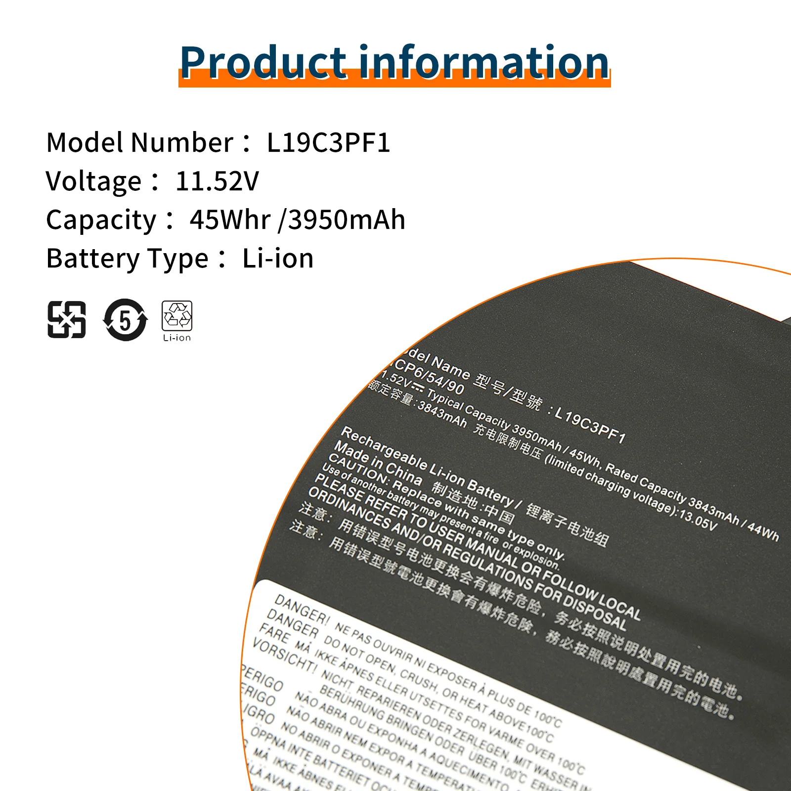 Imagem -05 - Bateria para Laptop Lenovo Thinkbook Bateria para Thinkbook 15-iil 20sm L19c3pf0 L19c3pf9 Sb10v25242 20rw005fus 11.52v 3950mah 45wh L19c3pf1