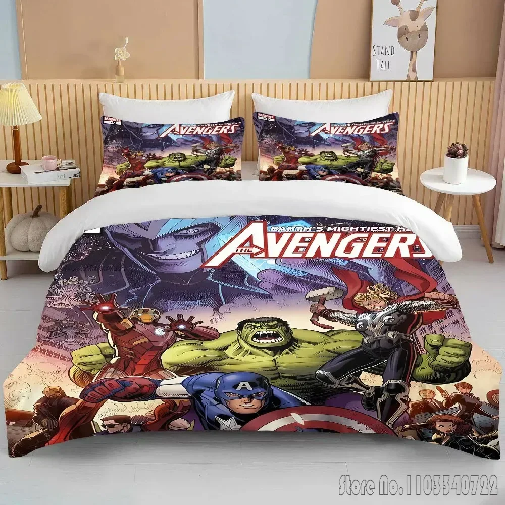 Juego de cama con estampado de Marvell Heroes Avengers, funda nórdica, colcha de Anime, regalo de cumpleaños para niños y adultos, juego de cama tamaño King