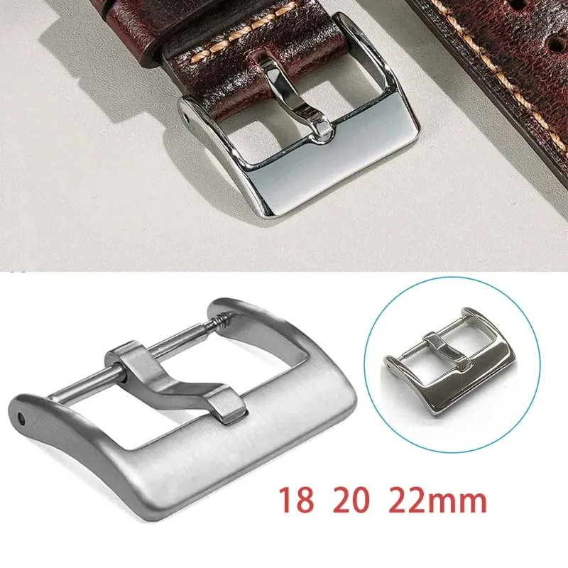 NEW Watch Band Metal Buckle 18mm 20mm 22mm Strap Solid Square Button Silver Stainless Steel Matte Polished wire drawing Clasp