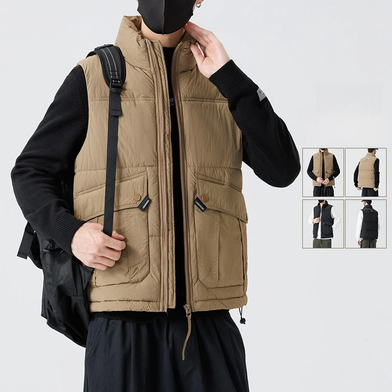 

Autumn and Winter Tooling Vest Men's Bread Clothing Sleeveless Lightweight Warm Men's Vest Cotton Jacket