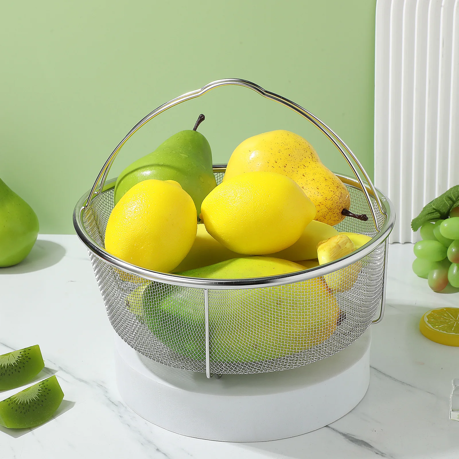 

Stainless Steel Steamer Basket 304 Food Grade Fine Mesh Drain Strainer Kitchen Tool Vegetable Fruit Washer Double Handle Design